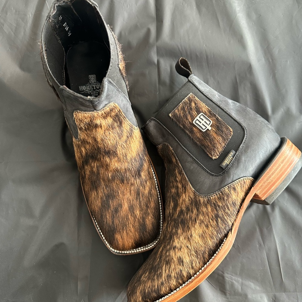 Hometown Black and Tan Hair-On Western Boots